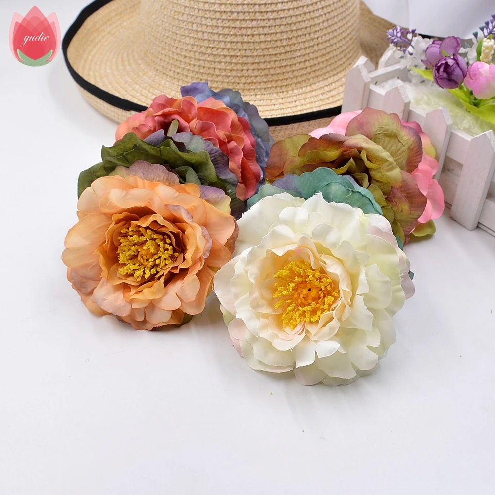 

2pcs Big 9cm Silk Artificial Peony Flowers Head For Wedding Home Room Decoration DIY Scrapbooking Handmade Wreath Hats Flowers