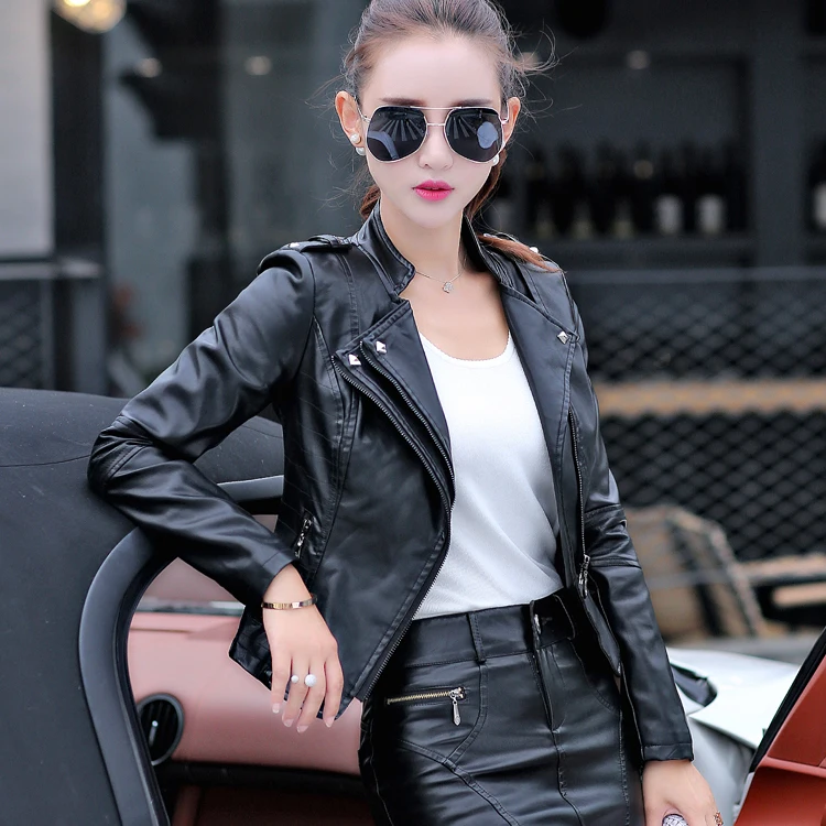Aelegantmis Лидер продаж классические женские мягкие Куртки из искусственной кожи женские крутые мотоциклетные куртки на молнии облегающая короткая верхняя одежда черного цвета