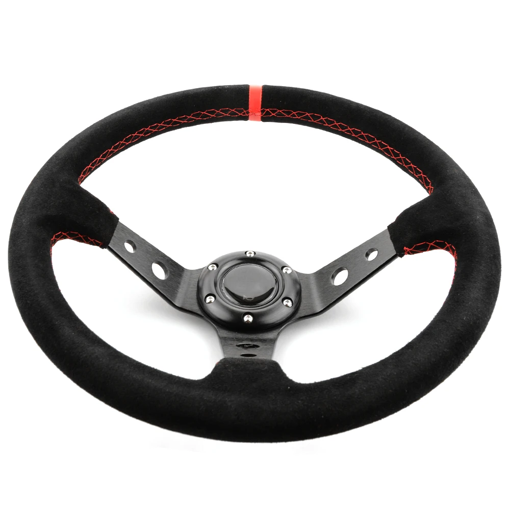 

Unversal 14inch 350mm Deep Corn Drifting OP Steering Wheel Racing Suede Leather Slip-Resistant Steering Wheel Red Line With logo