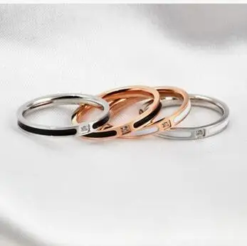 

Rose gold color stainless steel rings for women, fashion crystal black/white ring aneis feminino jewelry bague femme wholesale