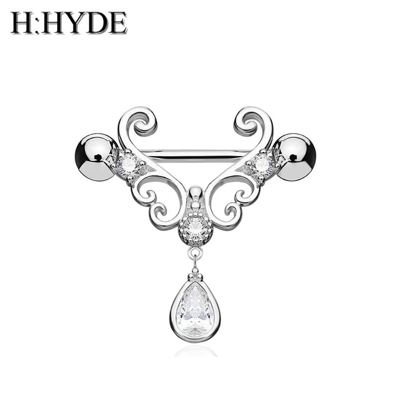 

H:HYDE Sexy Clear Water Drop Crystal Love Dangle Nipple Piercing Shields Bars Piercing Nipple Piercing for Women Body Piercing