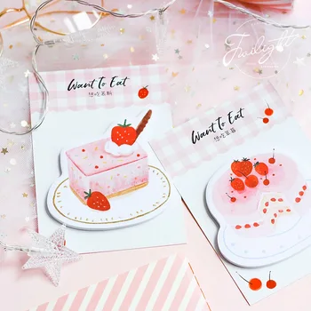 

4Pcs/Set Cute Strawberry Cake Dessert Series Sticky Note Cartoon Memo Pad Stationery Notepad Label