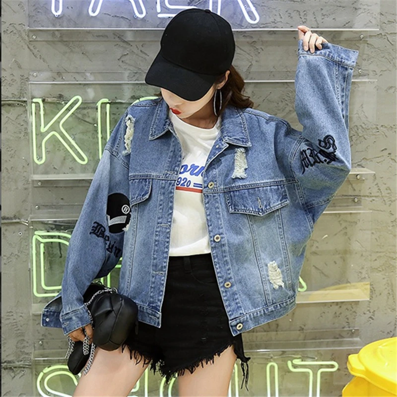 Blue Plus Printemps Mode Broderie Denim Automne De Style Manteau Trou Lâche Vintage La Taille Nouvelle 2018 Femme Bf Veste Femmes Ljj0106 RtgqdwxqBW