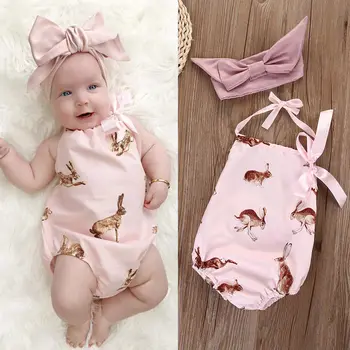 

Newborn Toddler Baby Girls Clothes Bodysuit Sleeveless Cute Animals Xmas Clothing Headband Bodysuit Outfits Set Baby Girl