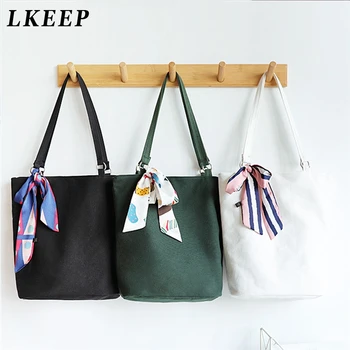 

Woman Tote Bag Ladies Top-Handle Bag 2019 New Fashion Korea Simple Canvas Bag Bucket Female Handbag Large Shoulder Bag + Scarves