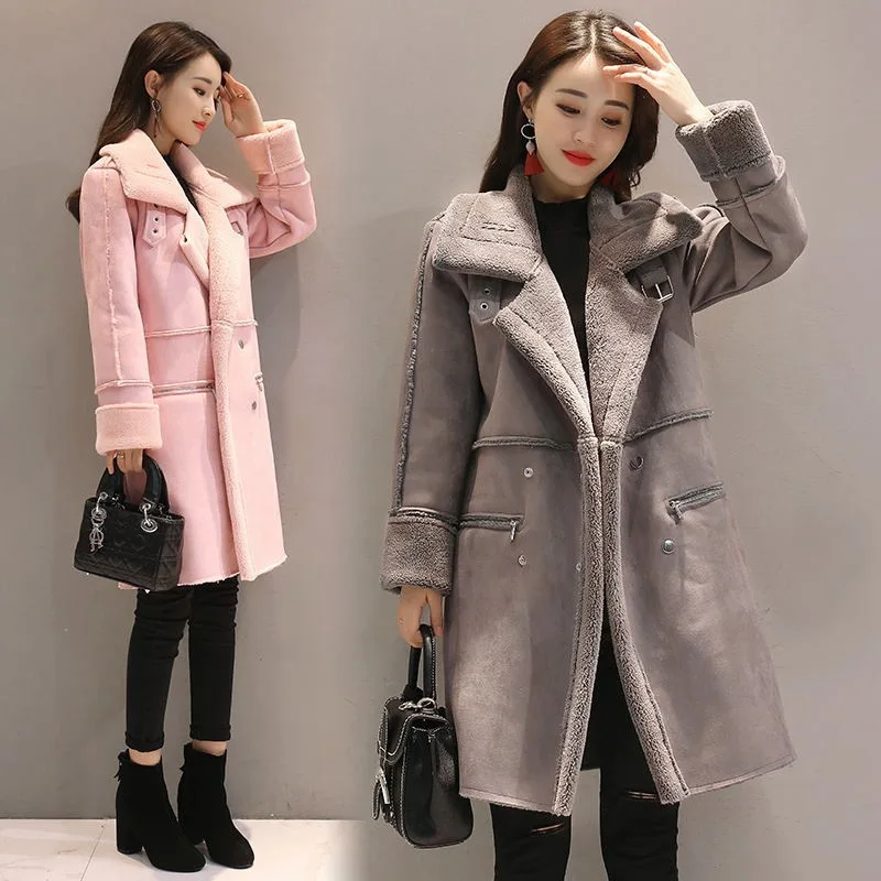 2017 Fashion Warm Woolen Winter Jacket Women Thick Imitation Daim Lamb Coat Women Manteau Femme 