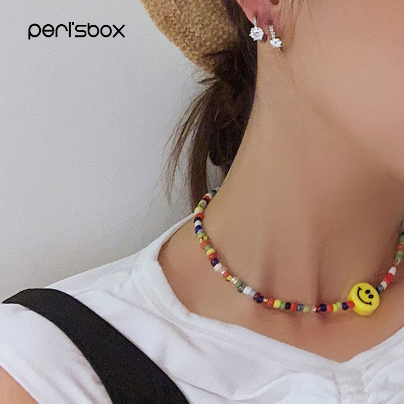 Peri'sbox модное ожерелье-чокер из бисера с забавным лицом ручная работа бисер красочное цветочное Колье Чокеры летнее колье Instajewery