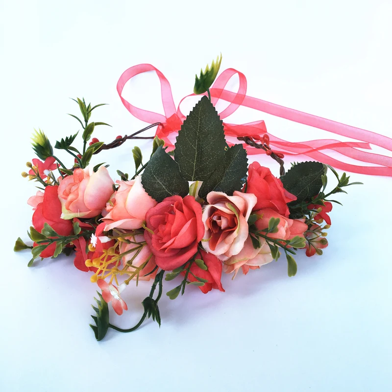 Ободок для волос с розами короны для Девочек Цветочная повязка на голову цветочной гирляндой, аксессуары для волос для свадьбы невесты в богемном стиле цветочный венок Для женщин головной убор