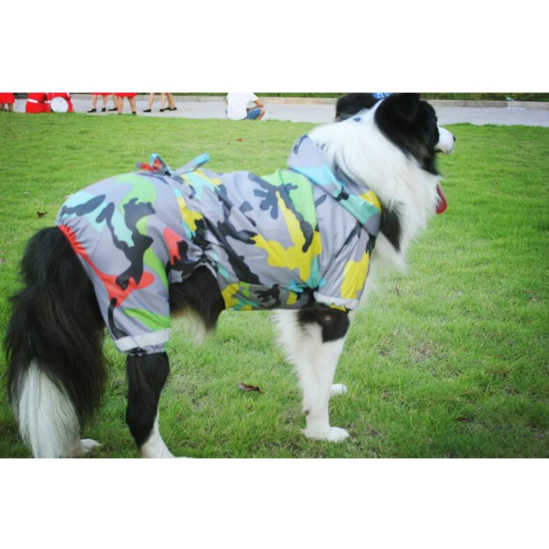 Cool Camouflage Pet Dog Raincoat Hooded Waterproof Rain Dog Jacket Four