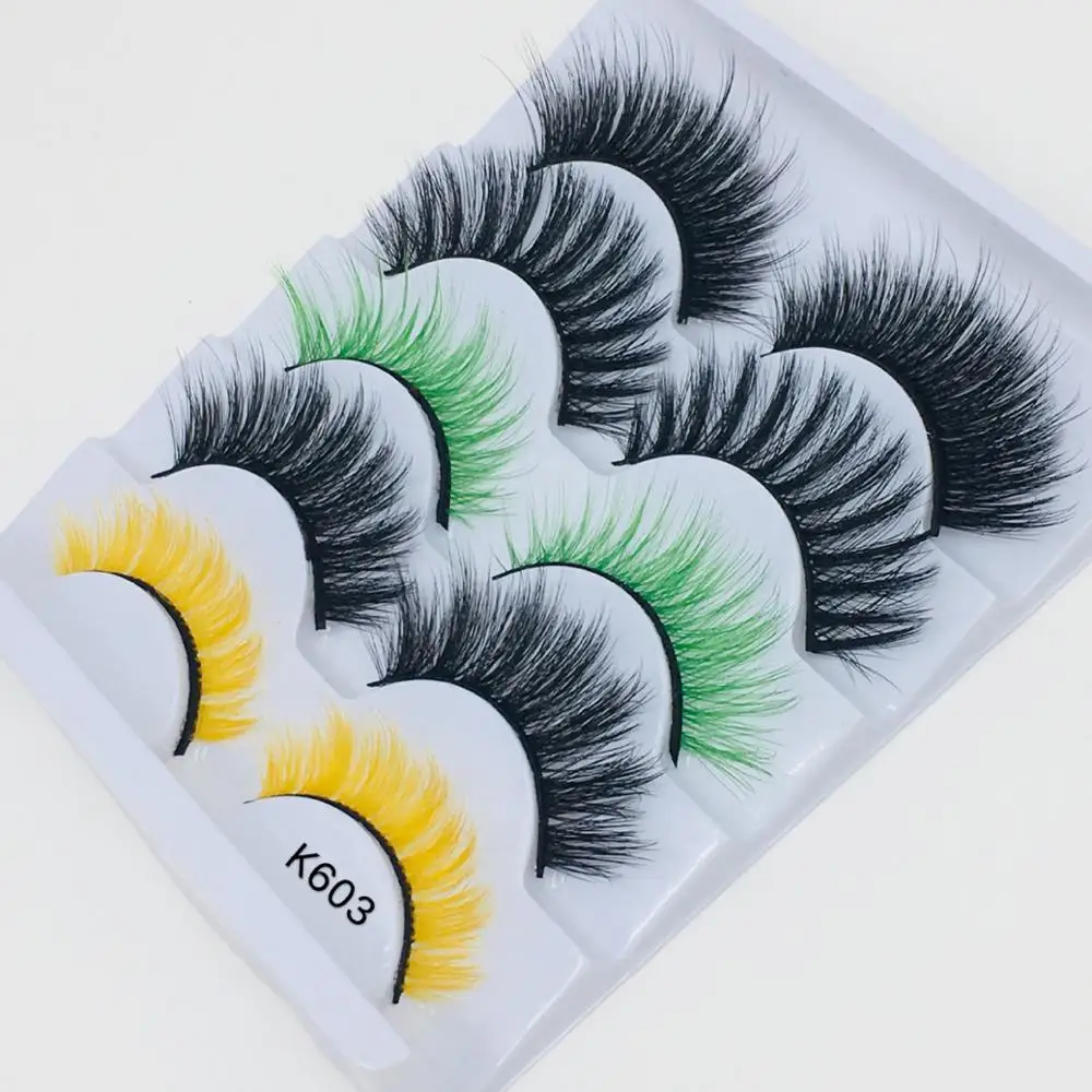 

5 Pairs Mixed Color Mink Hair False Eyelashes Fluffy Eyelashes Extension Multilayer Fake Lashes Full Volume Eye Makeup Tools