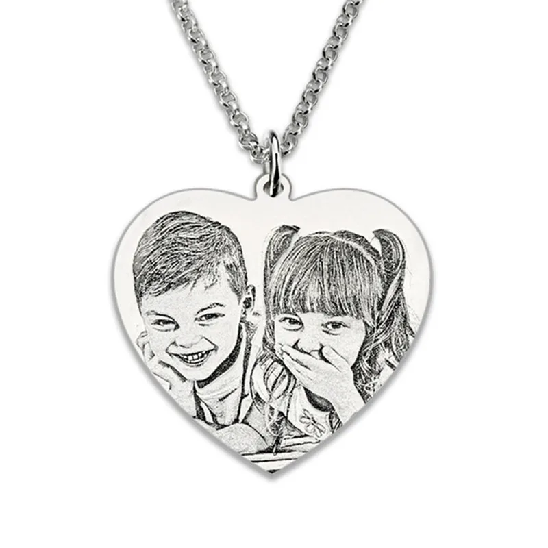 

personalized Photo Engraved Heart Necklace for women Titanium steel Jewelry Custom Memorial gift,Mother's Day gift#SW20