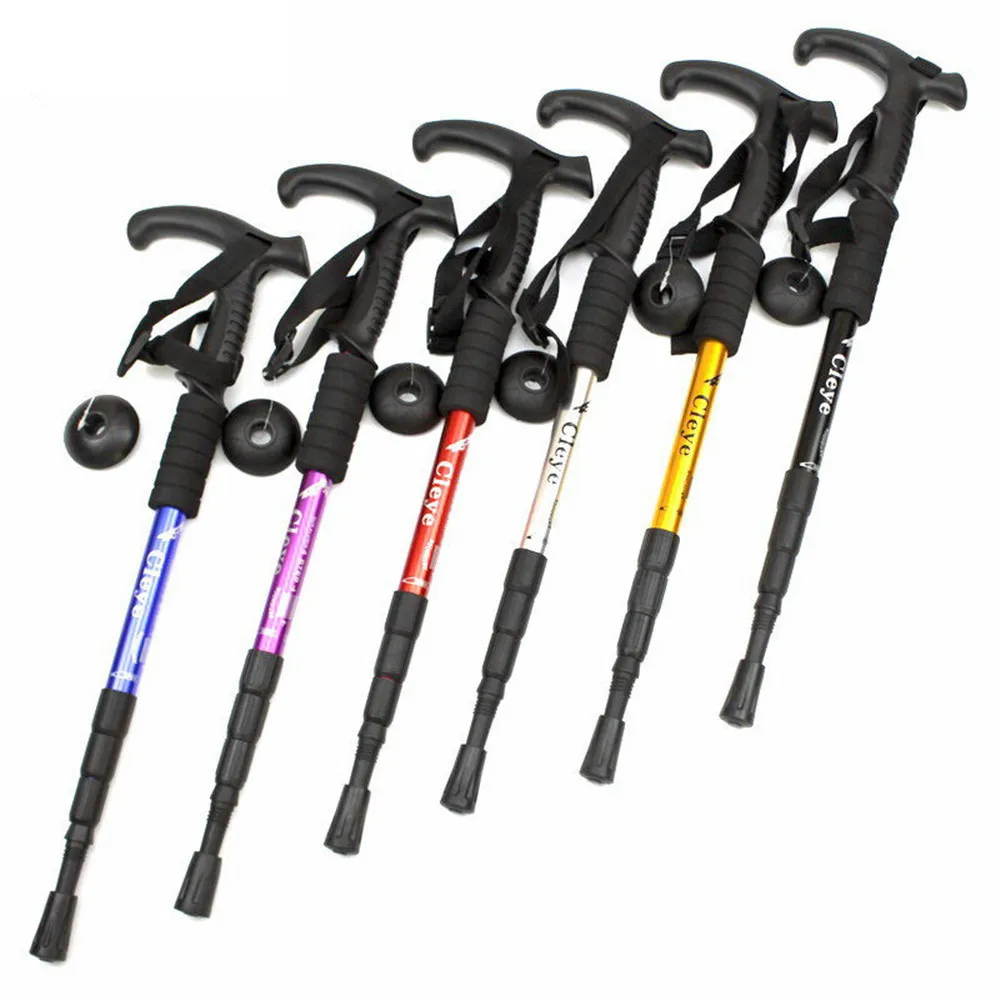 Outdoor Aluminium Antishock Hiking Alpenstock Durable Ttype Rubber