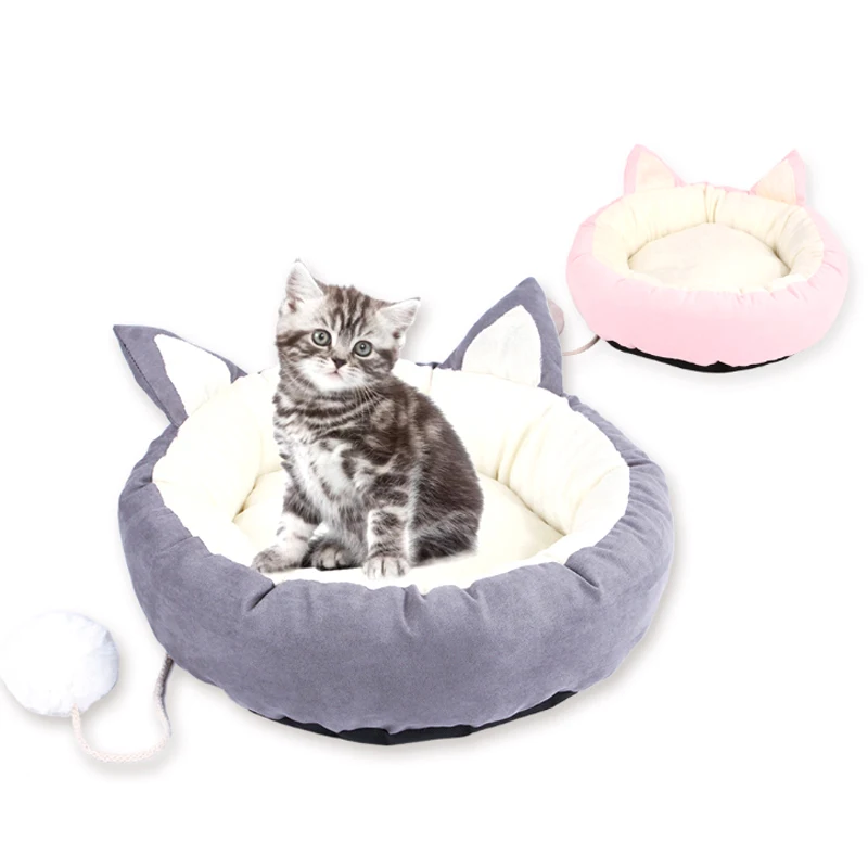 

High Quality Cute Cartoon Cat Beds Pet Dog Cat Pad Sleeping Bed Warm Comfortable Round Pet Nest Pink Gray M L