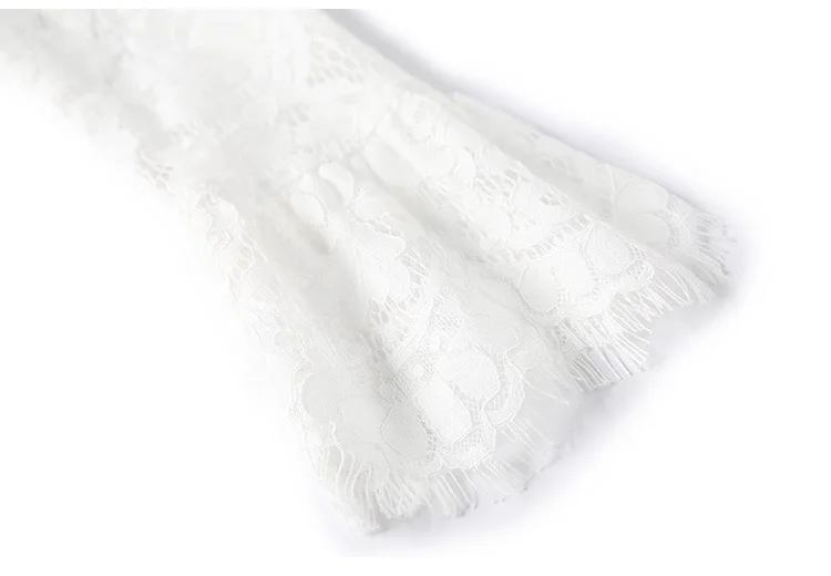 Ruffle Cuff Flower Embroidery White Lace Shirt Blouse Women (4)