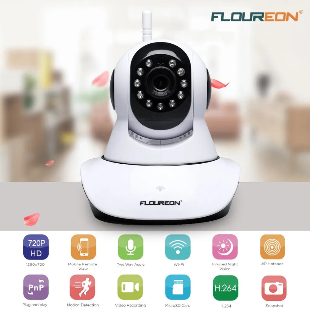 

Floureon Wireless Wifi mini IP Camera 1.0 MP IR-CUT Night vision 720P CCTV Security Surveillance camera Baby Monitor