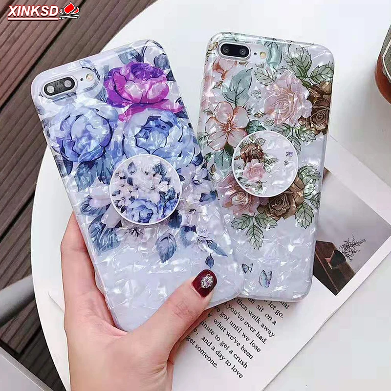 

Luxury Glitter Candy Silicon Phone Case For iPhone 7 8 X XS Max XR Bracket Flower Case For iPhone 8 7 6 S 6S Plus Soft TPU Cover