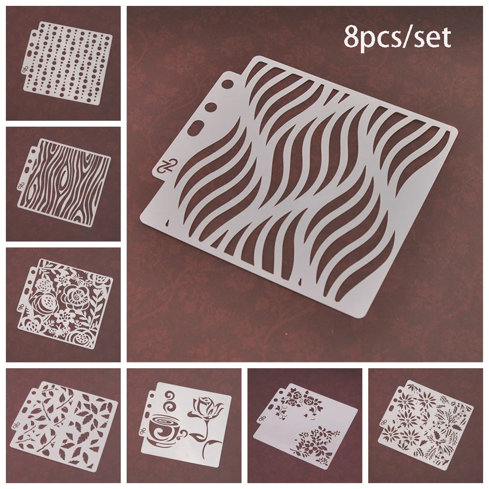 

8pcs/set DIY Craft Texture Layering Stencils For Walls Painting Scrapbooking Stamp Album Decor Embossing Paper Card Template