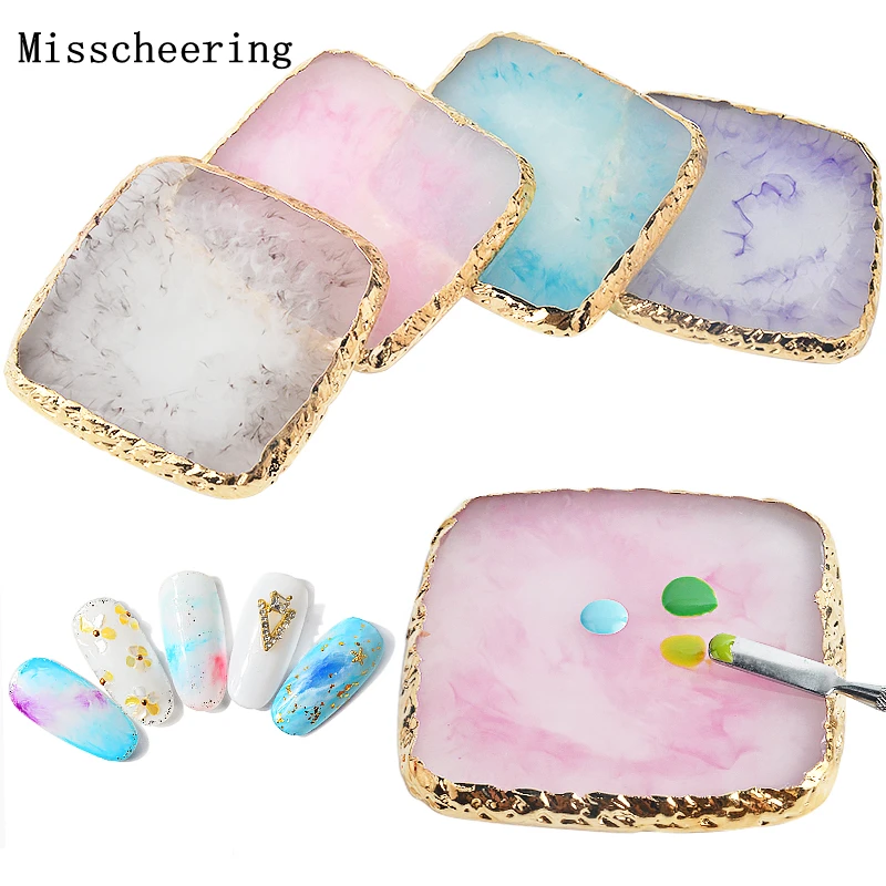 

1pcs Square Natural Resin Agate Nail Art UV Gel Paint Palette Holder Colors Mixing False Nails Display Manicure Accessory Tools