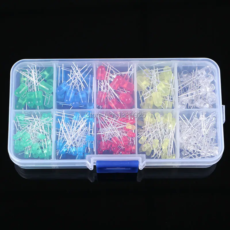 Free Shipping 300PCS 3mm 5mm LED Light White Yellow Red Green Blue Assorted Kit DIY LEDs Set 3V 20mA | Электронные компоненты и