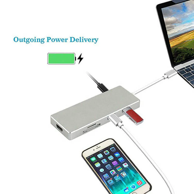 

New Multi-function Mini 3 Ports USB 3.0 HUB Type-C To HDMI TF SD Card Reader Adapter For Macbook Pro PC EM88