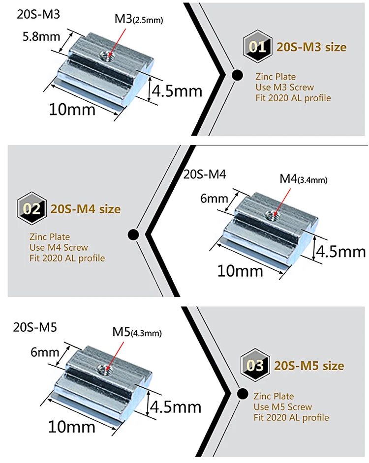 20 штук серии M3 M4 M5 скользящие в Т-образной гайки тройники раздвижные гайки для алюминиевой экструзии с профилем Sereis слот 6 мм