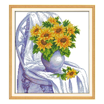 

Joy Sunday count crossstitch The chair with sunflowers DMC14CT11CT cottonfabric livingroom hotel home painting factory wholesale