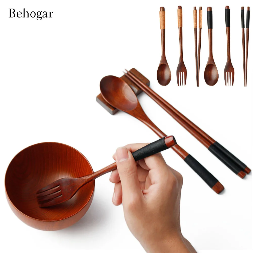 

Behogar 3 PCS Wooden Set Japanese Style Tableware Dinnerware Cutlery for Home Kitchen Restaurant
