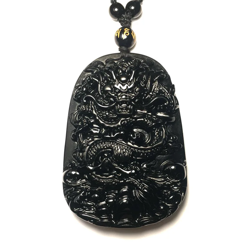 

Natural Obsidian (with certificate) Carving Dragon Pendant Necklace Fine Jewelry