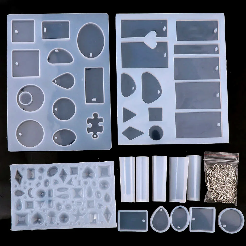 14 Pack Mix Jewelry Casting Molds Silicone Jewelry Molds With 100 Screw Eye Pins Mix UV Resin