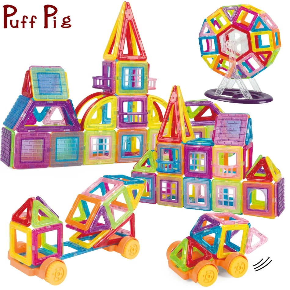 

128PCS Mini Magnetic Building Blocks Bricks Set Construction 3D Castle Cars Model Enlighten DIY Magnet Toys Gifts for Kids Child