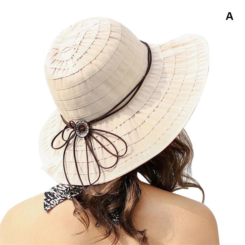 Летняя женская шляпа с широкими полями, Солнцезащитная шляпа, Женская пляжная универсальная шляпа с бантом, складная Повседневная шляпа от солнца