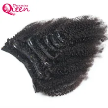 Dreaming Queen Hair Afro Kinky Curly Clip In Human Hair Extensions Mongolian Curl 7 Sets Clips Ins 4ABC curl pattern Hair