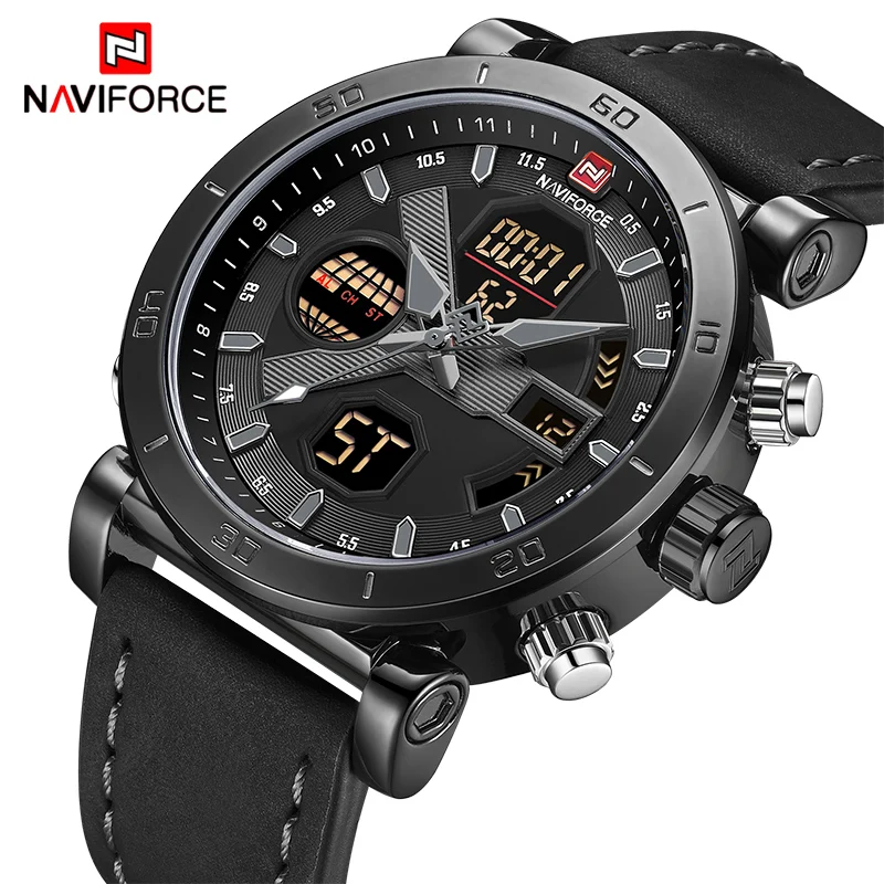 NAVIFORCE новые роскошные Брендовые спортивные часы мужские кожаные