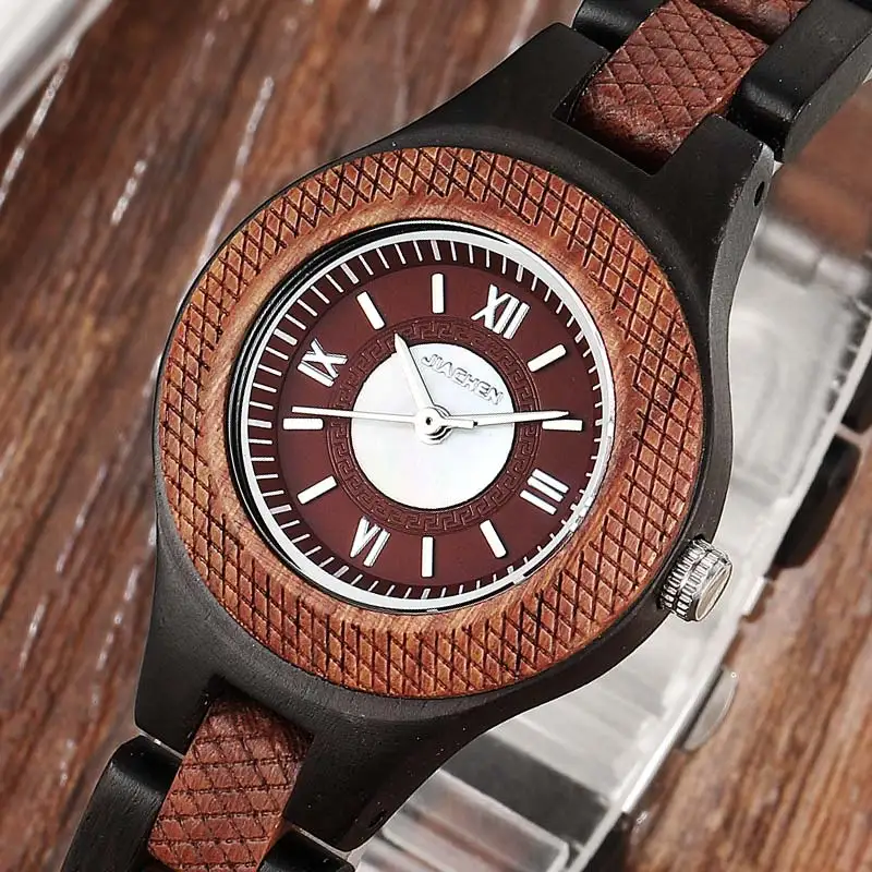 

Luxury Wood Watch Women Men Natural Red Stylish Wooden Wristwatch For Female Wood Timepieces Casual Quartz Watch With Calendar