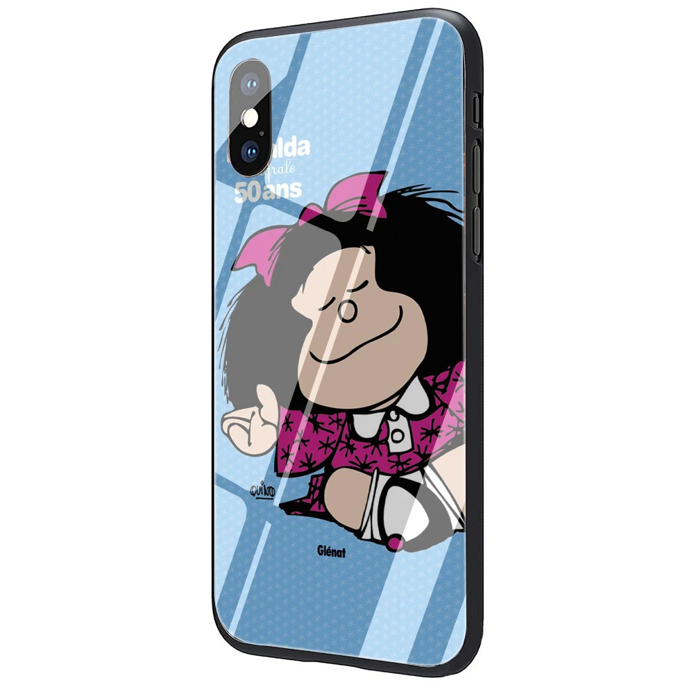 Mafalda закаленное стекло ТПУ черный чехол для iPhone 5 5S 6 6s 7 8 plus X XR XS 11 pro Max - Цвет: G7