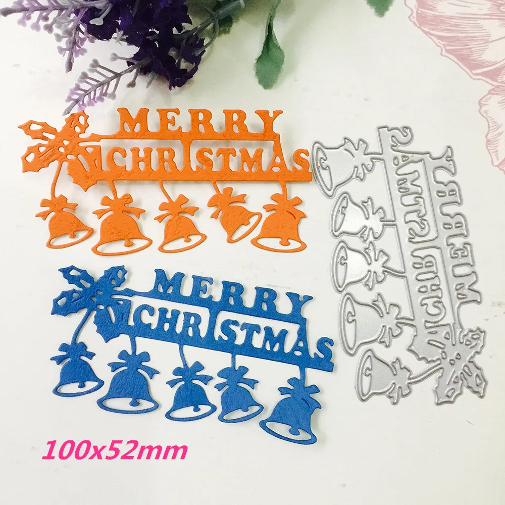 

100x52mm Merry Christmas Bell Making Scrapbook Greeting Card Lace Hollow Metal Cutting Dies Stencil Frame Embossing Template DIY