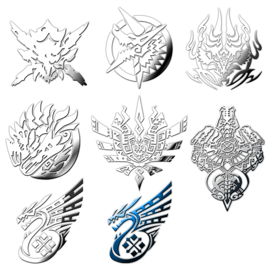

9pcs Monster Hunter Hot Game 3D Metal Stickers Props Luxury Phone Laptop Sticker Fridge Car Decal Kids Toy Gift