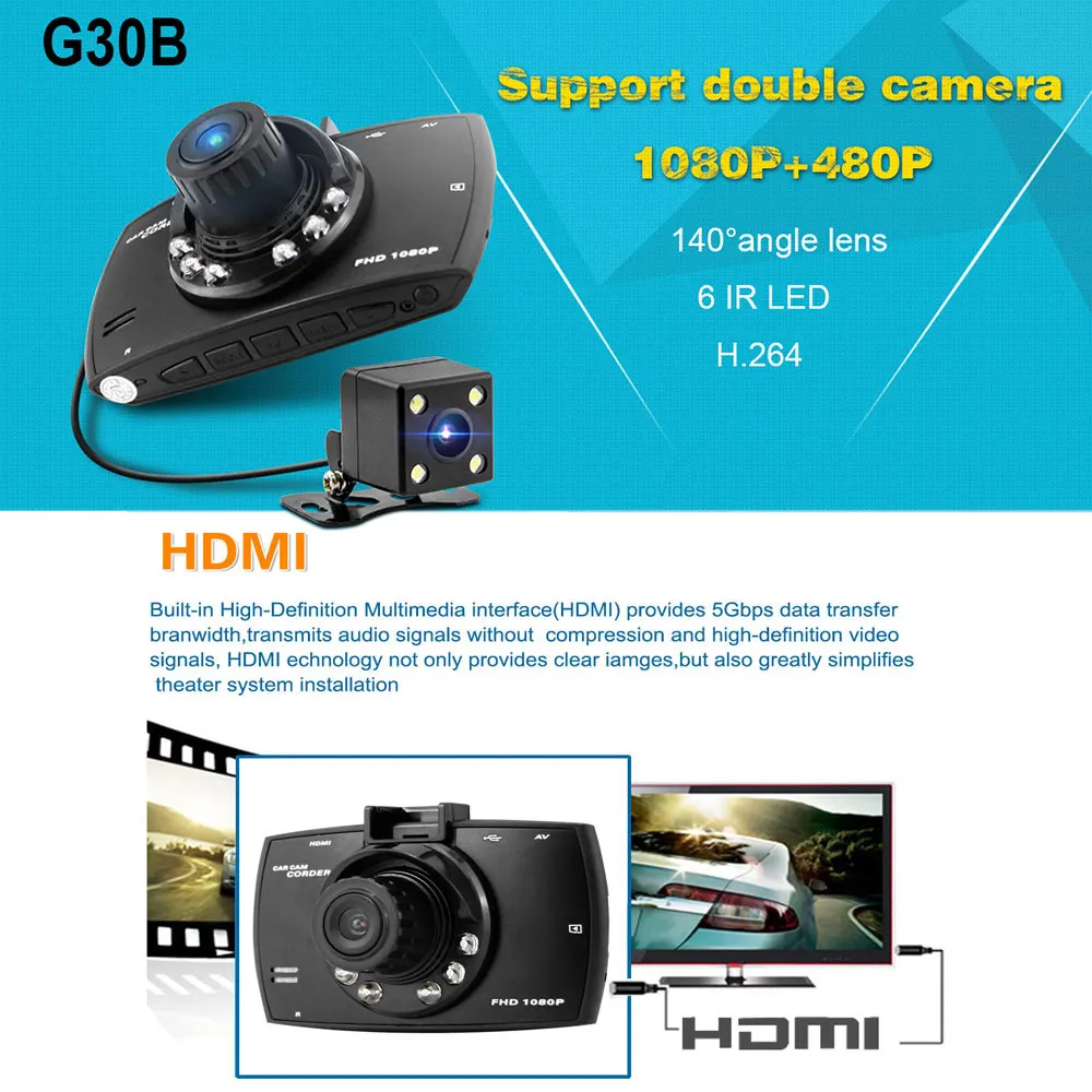 

FHD Dual Lens Car DVR External Rear Camera Dash Camcorder Parking Video Recorder Registrator Night View G-Sensor