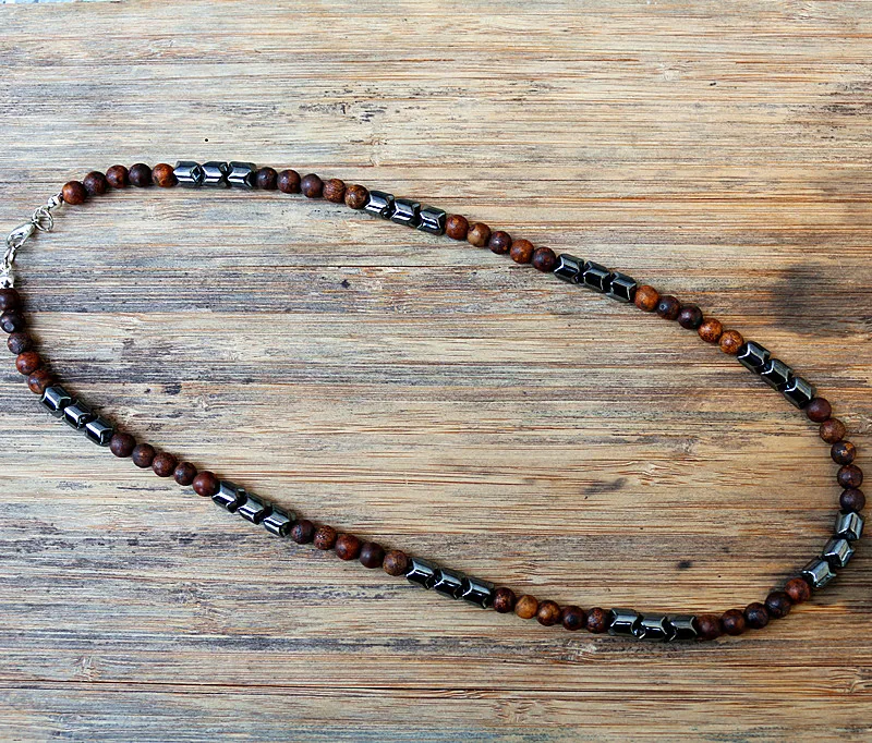 New Design fashion Black Men's Hematite & brown Stone Beads Necklace Fashion Jewelry