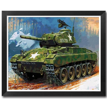 

MaHuaf-A1403 World War II Tank painting by numbers on canvas hand painted DIY oil digital paint by number for living room decor