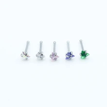 5 Pcs Prong Set Multi Color Triangle Zircon Nose Screw Rings Piercing Nose Studs Body Piercing Jewelry