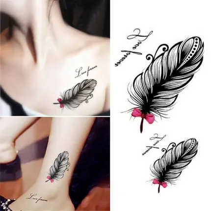 032 17 De Réductionpersonnalité Plume Tatouage Pâte Femme Clavicule Cheville étanche Mâle Simulation Tatouage Autocollants Couverture