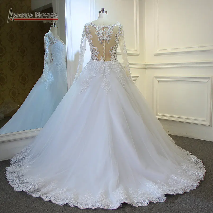 

Lace wedding dress 2019 with lace sleeves nice back bridal dress