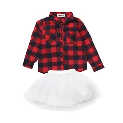 Pudcoco/Новая детская одежда для маленьких девочек, клетчатая рубашка, топы + фатиновая короткая юбка-пачка, комплект одежды из 2 предметов