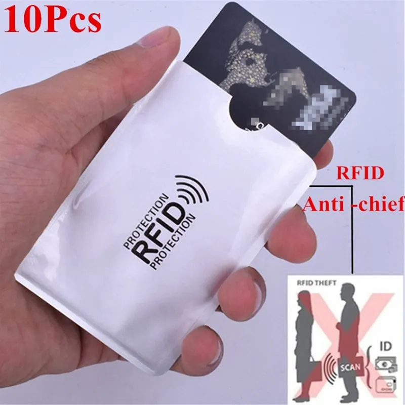 10 шт. алюминиевая фольга анти-degausing Крышка карты RFID экранирующая сумка NFC Кредитная карта Противоугонная щетка чехол для удостоверения личности