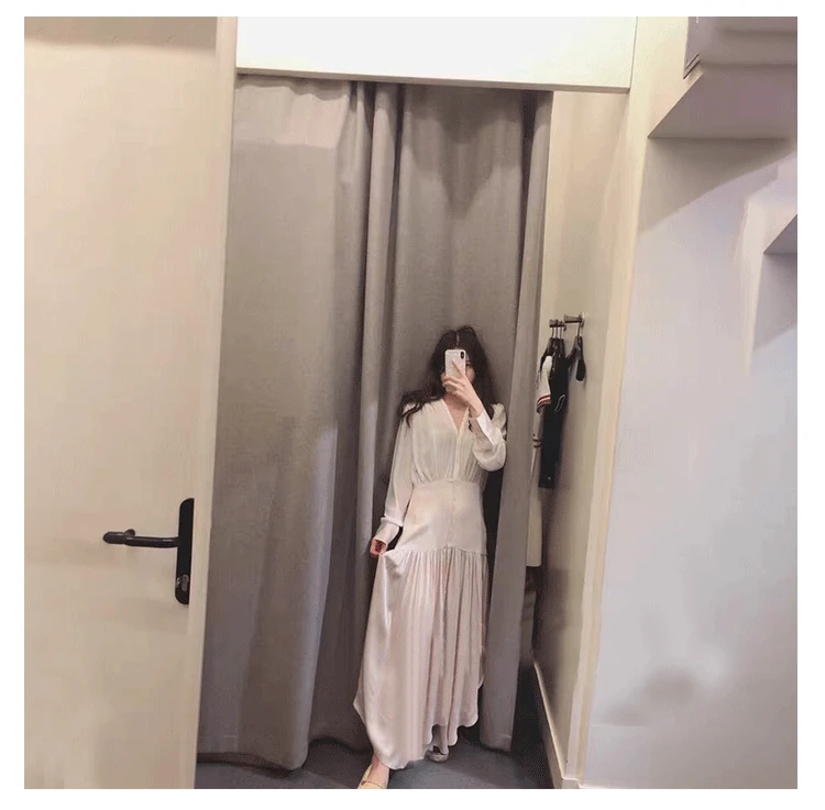 

2019 Spring and Summer New V-collar Satin Women's Dress V-Neck Mid-Calf Patchwork Straight Women Clothes Dress Women