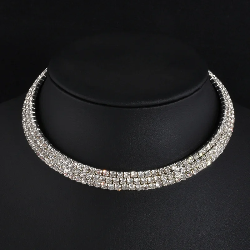SHOSIXUAN Mecresh Classic Rhinestone Choker Necklace for Women Silver Color Party Prom Wedding Jewelr (1)