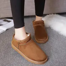 Fashion Winter Flat Snow Boots Ladies Warm Cotton Shoes Casual Bota Feminina Flock Nubuck Leather Short Ankle Boots For Women