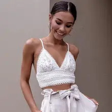 Женские сексуальные короткие топы новые летние кружевные короткие майки на бретельках с v-образным вырезом