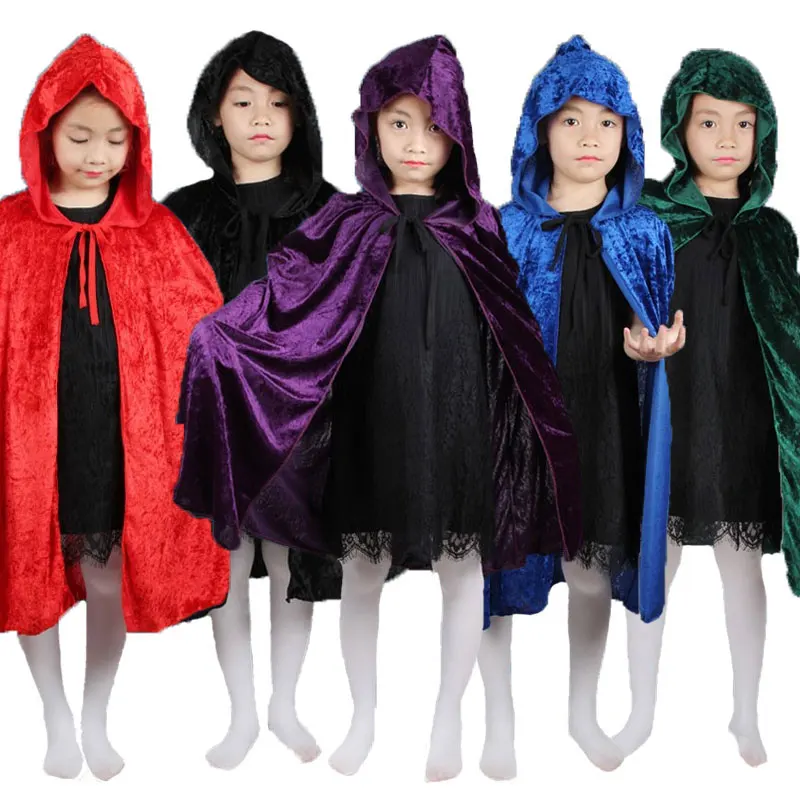 

Umorden Red Black Hood Girl Boy Death Cloak Magician Witch Wizard Cloak Cape Robe Infantil Halloween Costume for Children Kids